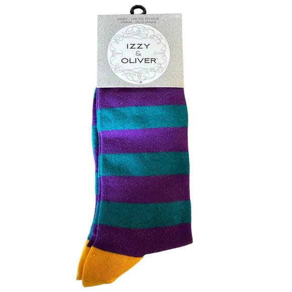 NWT Izzy & Oliver Bold Stripe Purple and Teal Socks, OSFM - Picture 1 of 4